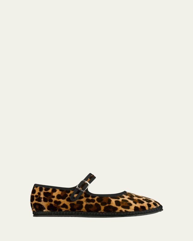 Leopard-Printed Canvas Mary Jane Ballerina Flats